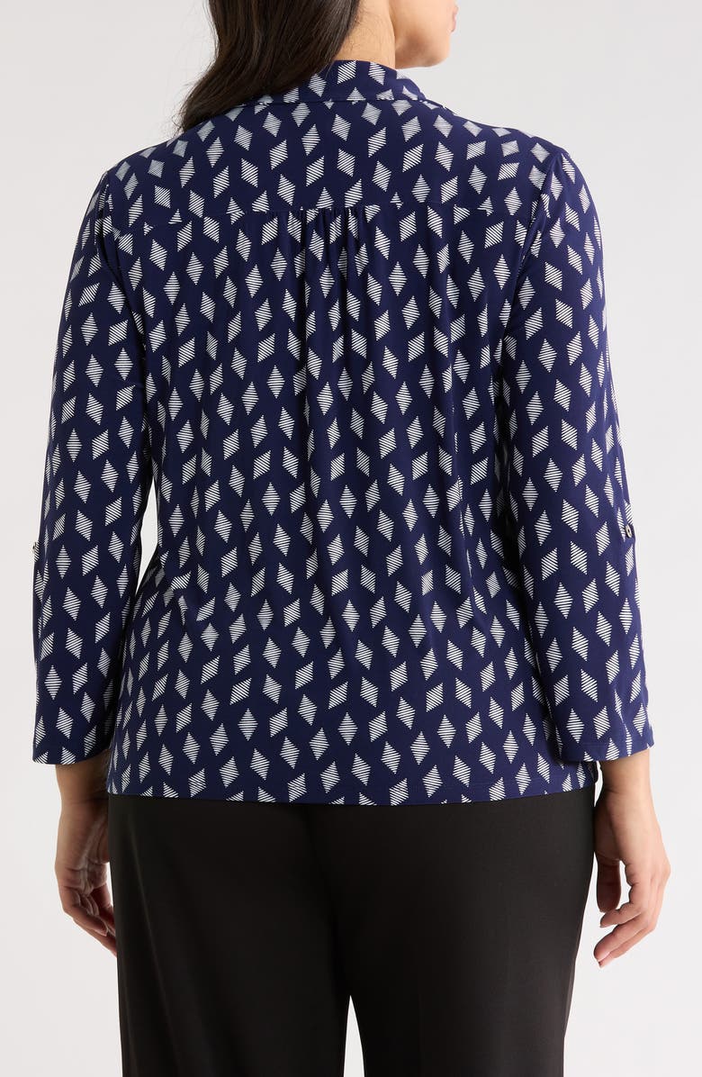 AK ANNE KLEIN Geometric Print Half Placket Shirt, Alternate, color, 