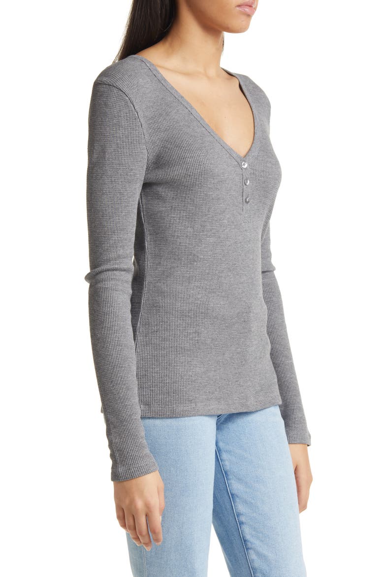 Waffle Knit Henley Top, Alternate, color, HEATHER GREY
