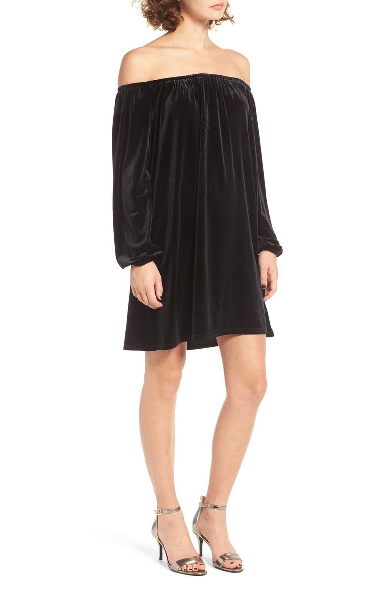 One Clothing Off the Shoulder Velvet Swing Dress, Alternate, color, 