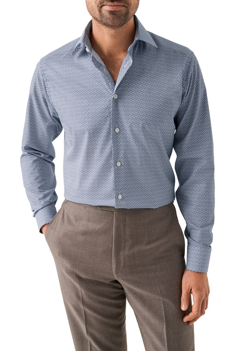 Eton Slim Fit Geometric Print Cotton Dress Shirt, Main, color, Light Blue