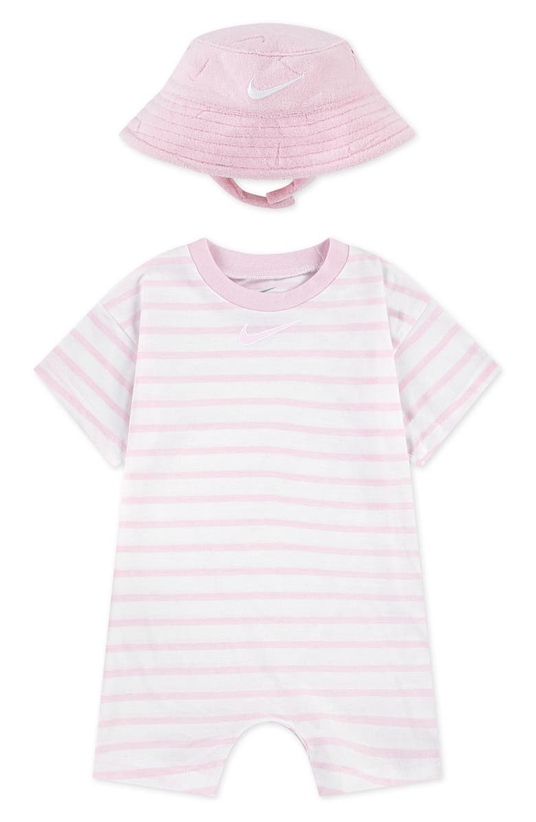 Nike Cotton Blend Terry Romper & Hat Set, Main, color, Pink Foam