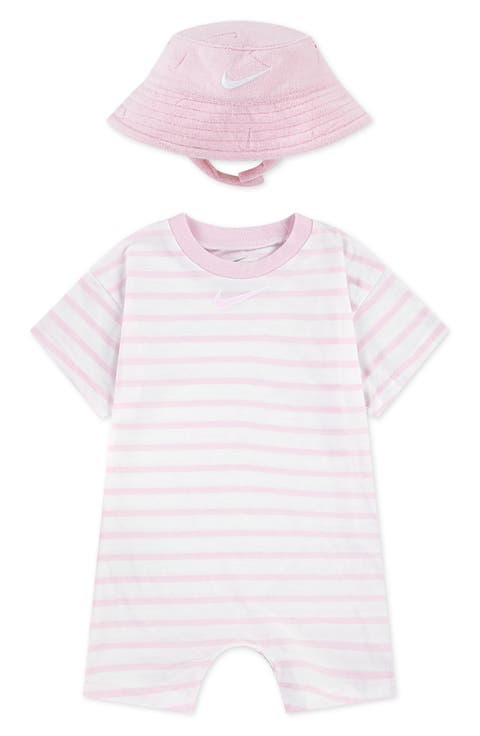 Cotton Blend Terry Romper & Hat Set (Baby)