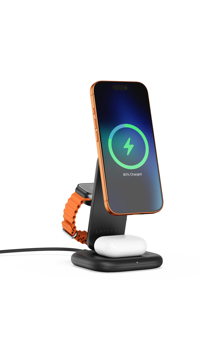 Satechi 3 in 1 Foldable Wireless Charging Stand with Qi2 25W, Main, color, Space Black