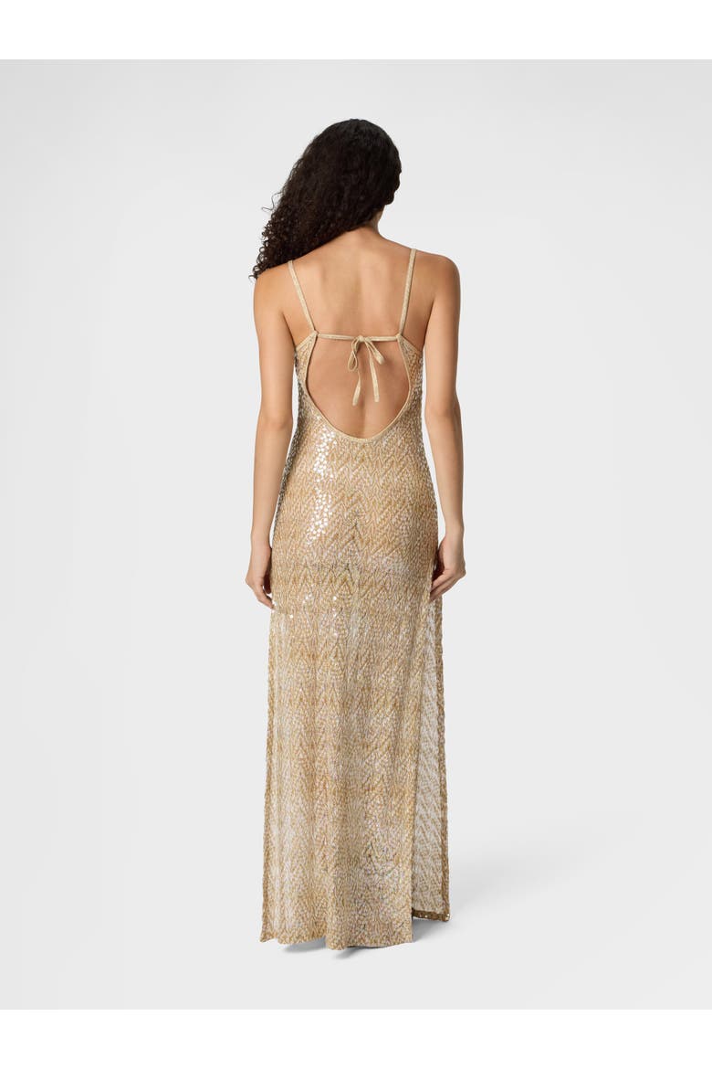 Long Cover-up In Lamé Viscose With Lace Motif And Sequins, Alternate, color, Gold& White