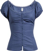 BP. Lace Trim Stretch Cotton Button-Up Top