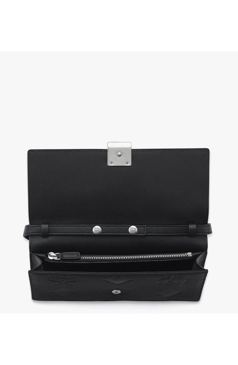 MCM Large Aren Chain Wallet in Embossed Monogram Leather, Alternate, color, Black