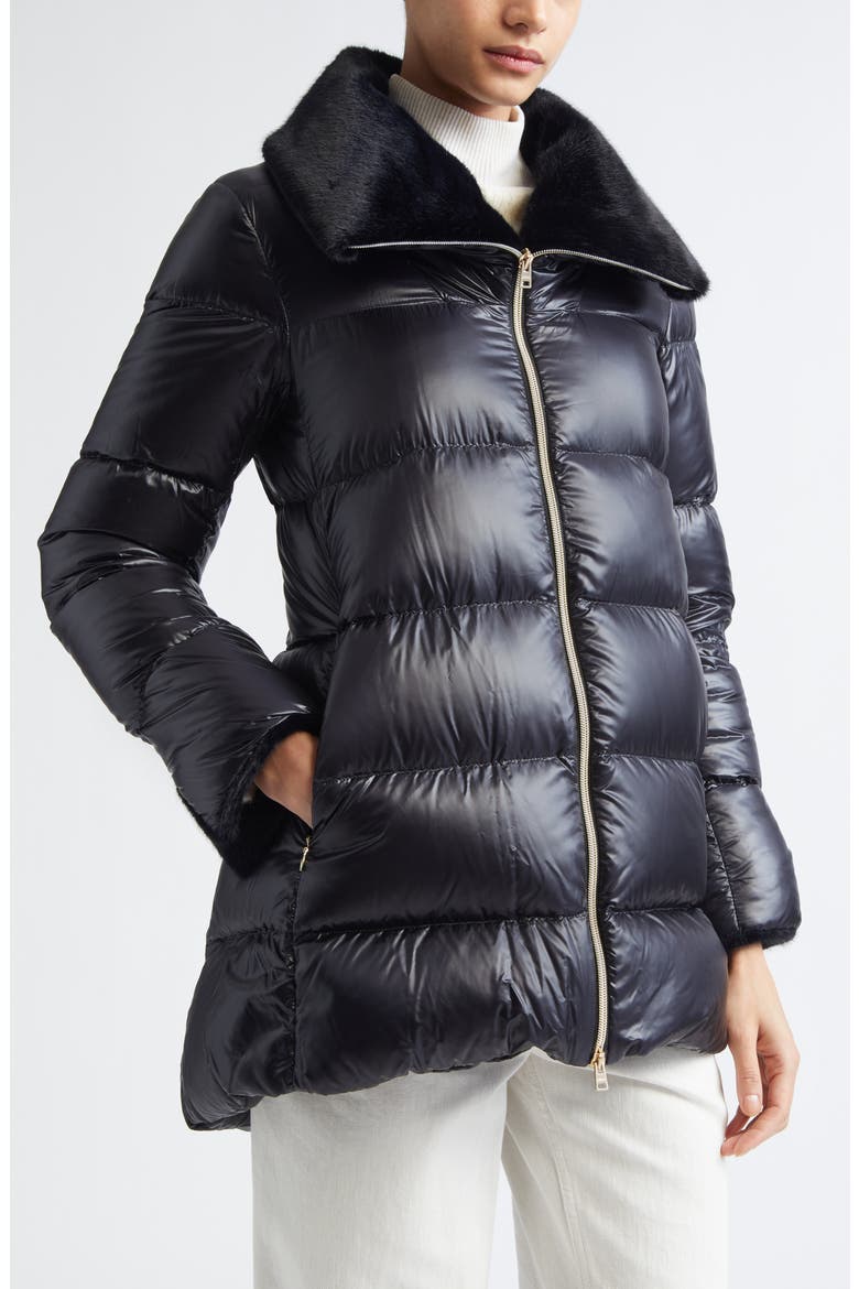 Faux Fur Lined Water Repellent Quilted Down Jacket, Alternate, color, BLACK