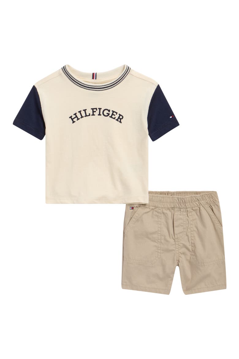 Logo Print Cotton T-Shirt & Shorts Set, Main, color, BEIGE MULTI