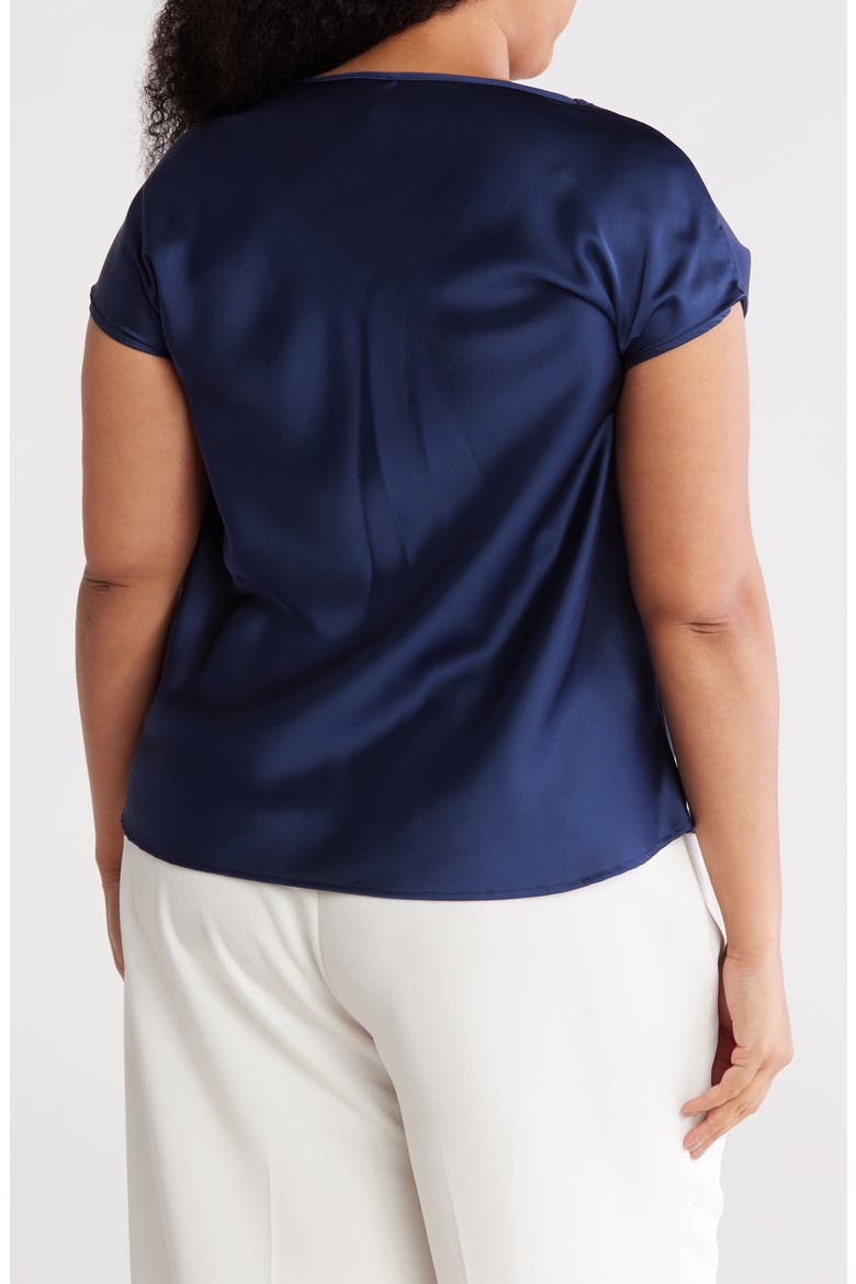 Cowl Neck Short Sleeve Satin Top, Alternate, color, NAVY