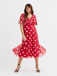 Scarlett & Jo Victoria Spot Angel Sleeve Midi Dress
