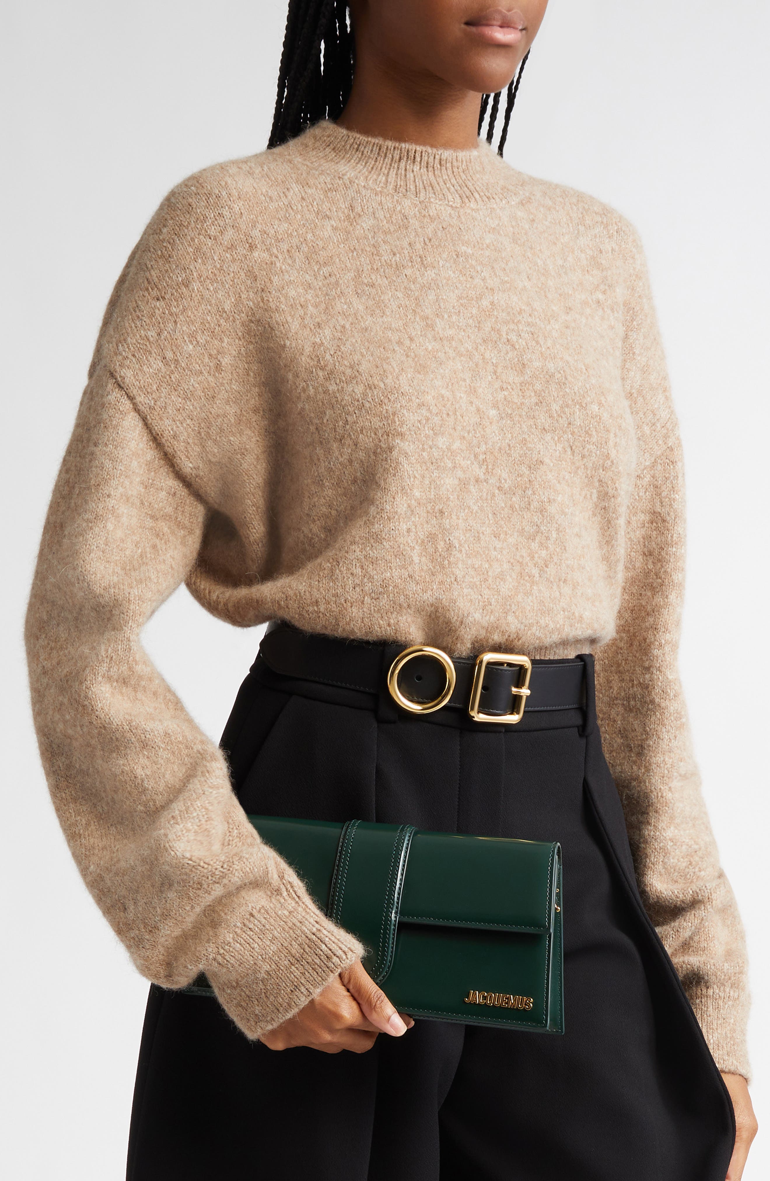 Jacquemus Long Le Bambino Leather Shoulder Bag, Alternate, color, 