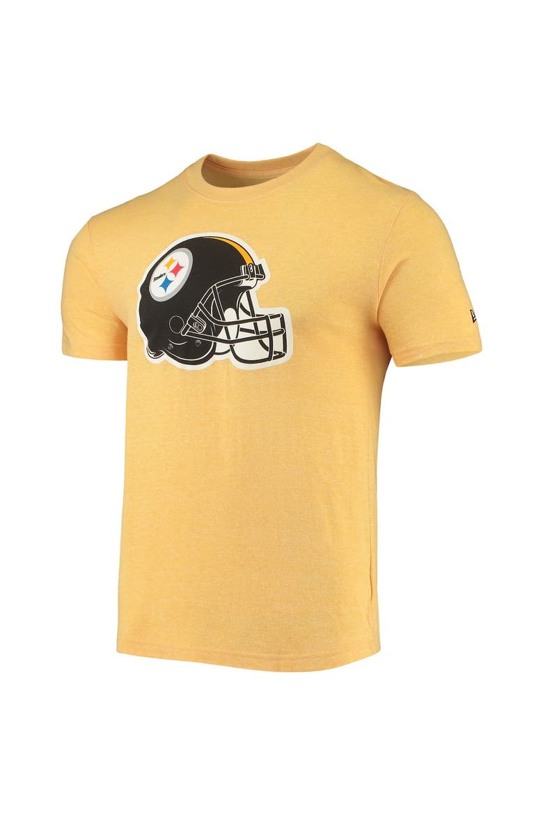 Men's New Era Heathered Gold Pittsburgh Steelers Helmet Logo Tri-Blend T-Shirt, Alternate, color, Heather Gold