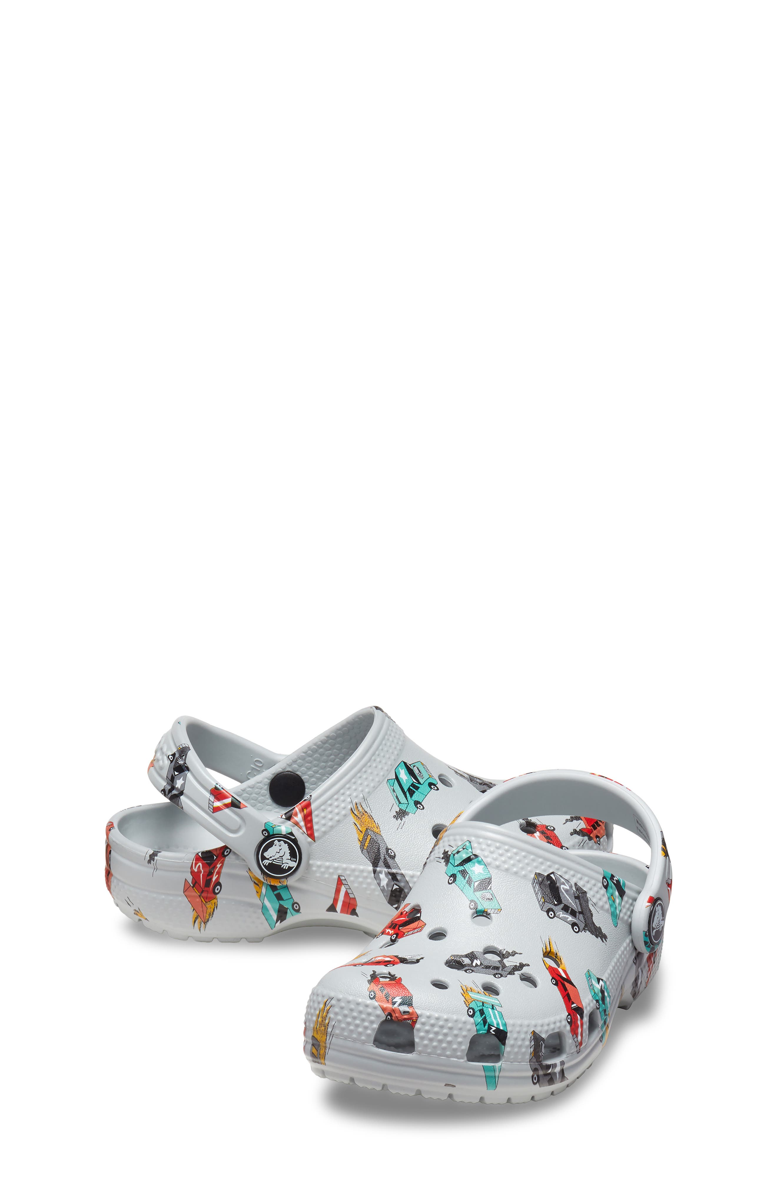CROCS Kids' Race Car Print Classic Clog, Alternate, color, Mirage/ Multi