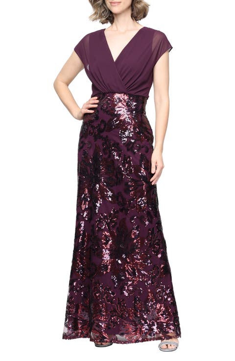 Chiffon Bodice Sequin Gown