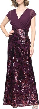 SL FASHIONS Chiffon Bodice Sequin Gown