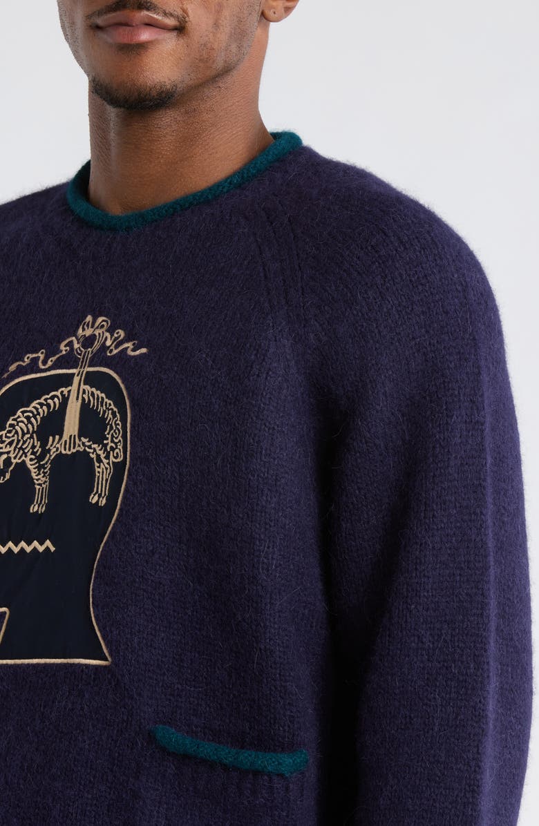 Brain Dead x Brooks Brothers California Logo Embroidered Roll Neck Baby Alpaca Blend Sweater, Alternate, color, Navy