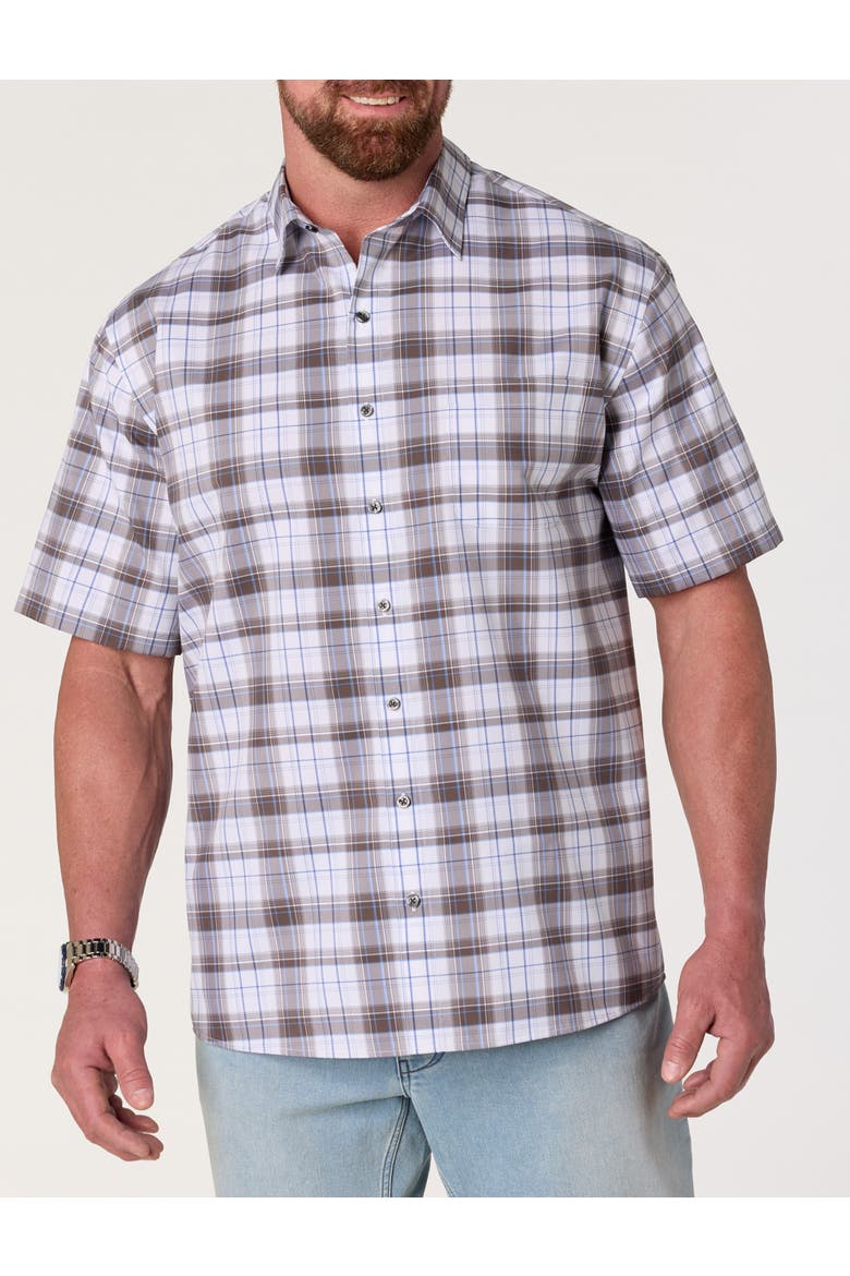 Big & Tall Multi Plaid Microfiber Sport Shirt, Main, color, GREY