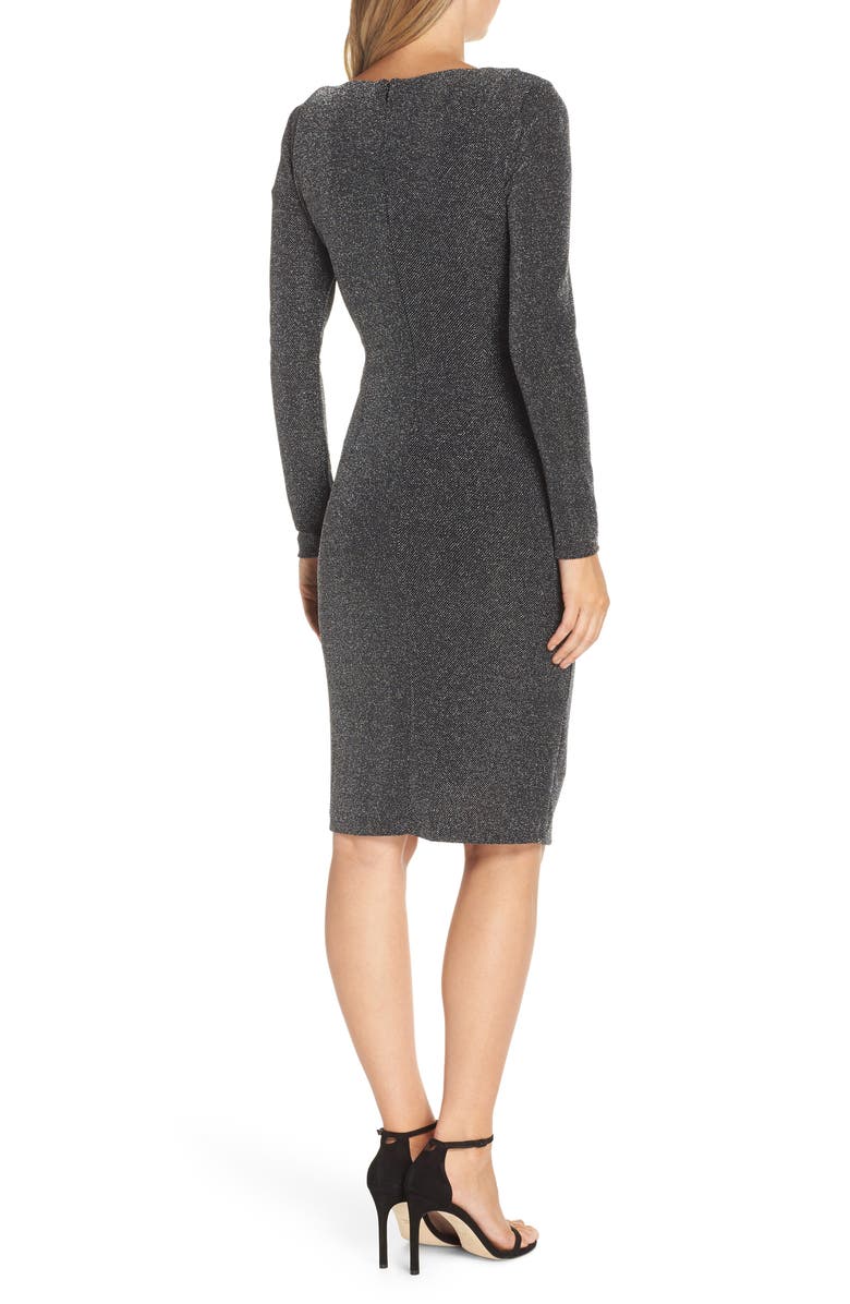 Vince Camuto Asymmetrical V-Neck Metallic Cocktail Sheath, Alternate, color,