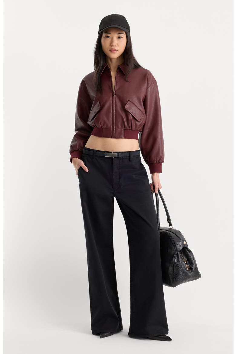 Better Than Leather Cropped Faux Leather Bomber Jacket, Alternate, color, BERRY NOIR