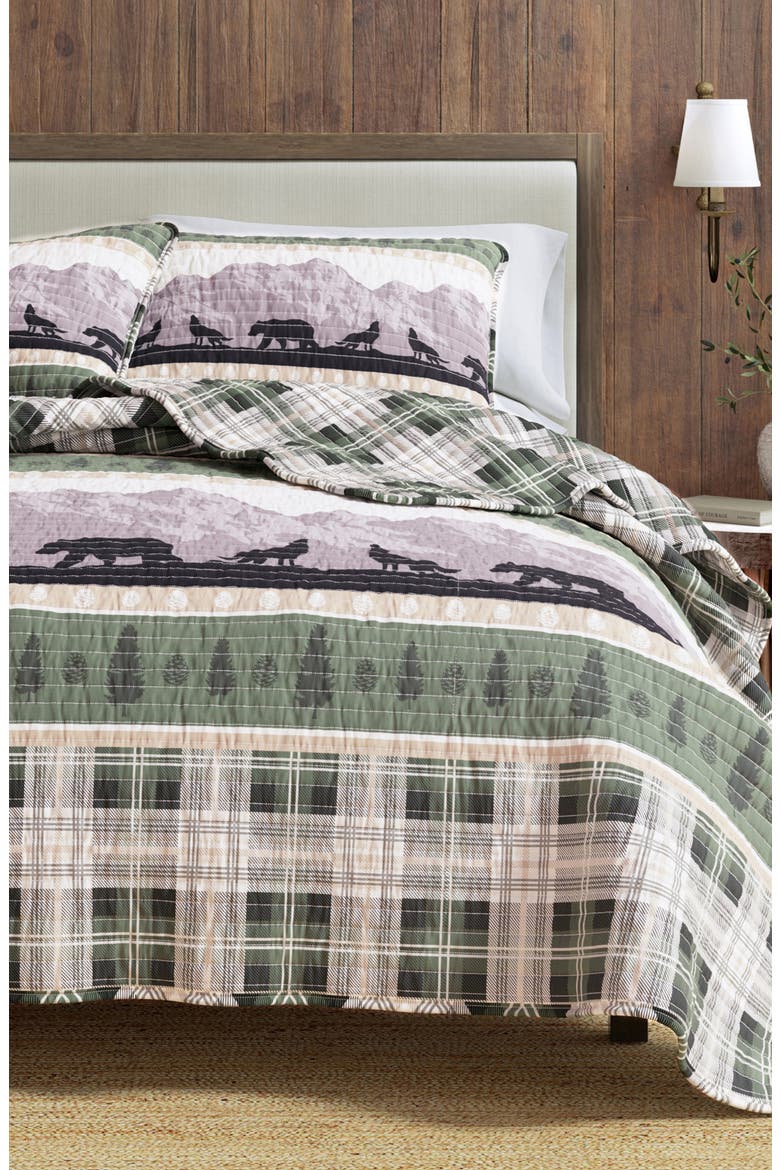 Mountain Scene Plaid Quilt Set, Main, color, FOREST PATCHWORK