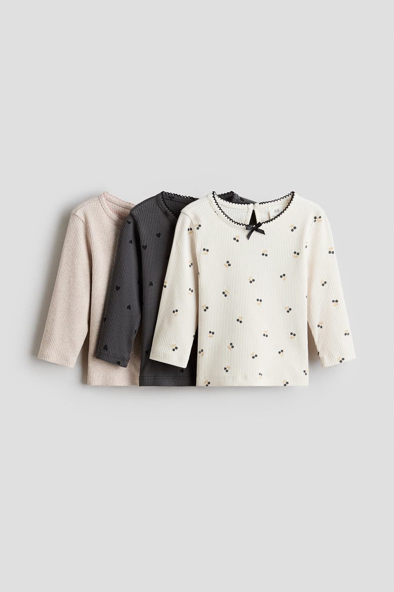 3-pack Cotton Tops, Main, color, Light beige/cherries