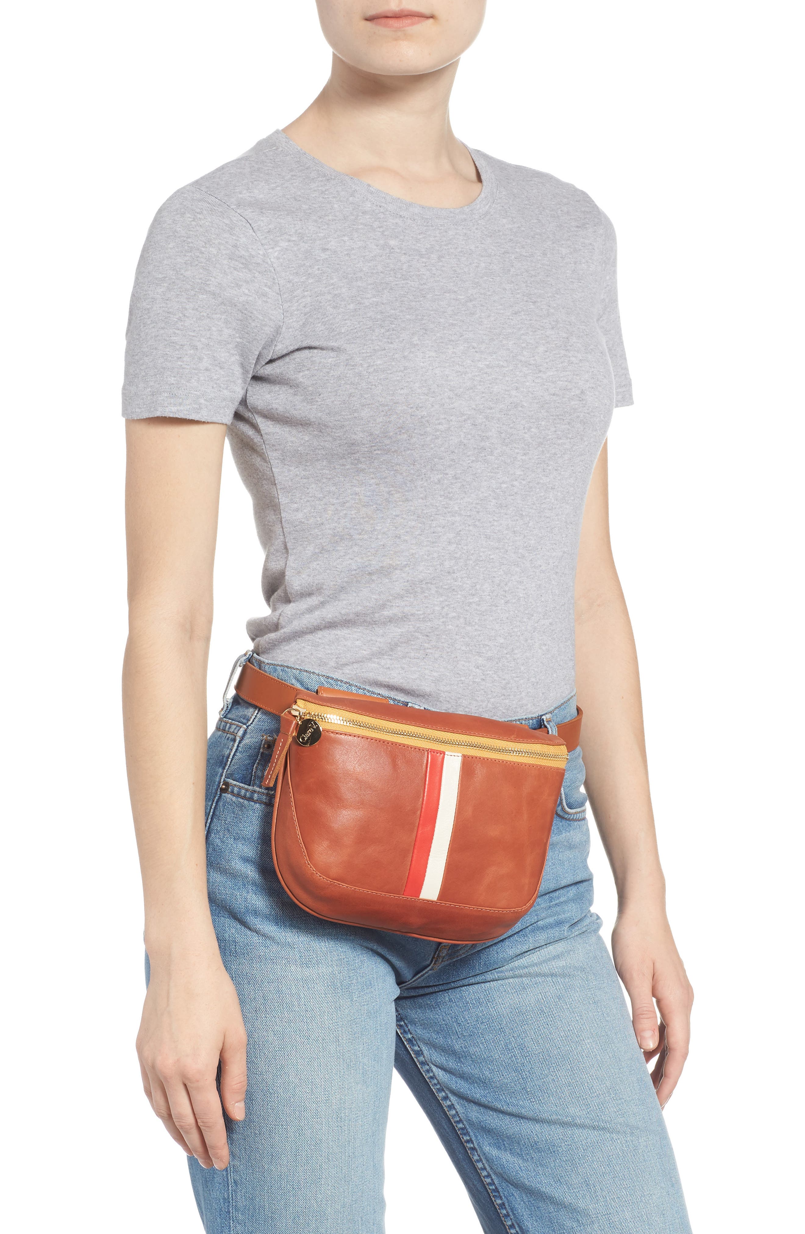 Leather Fanny Pack, Alternate, color, COGNAC VEG STRIPE