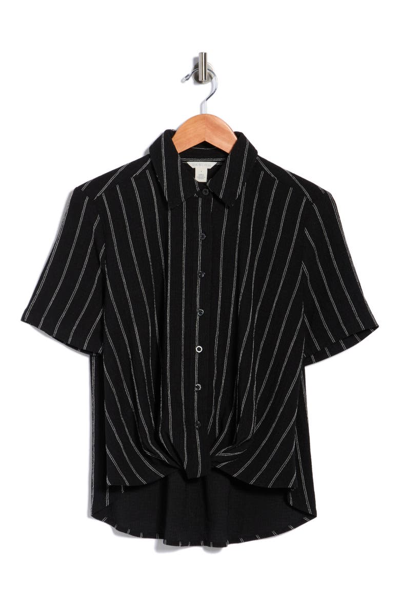 Twist Front Short Sleeve Shirt, Alternate, color, BLACK- IVORY RITA STRIPE