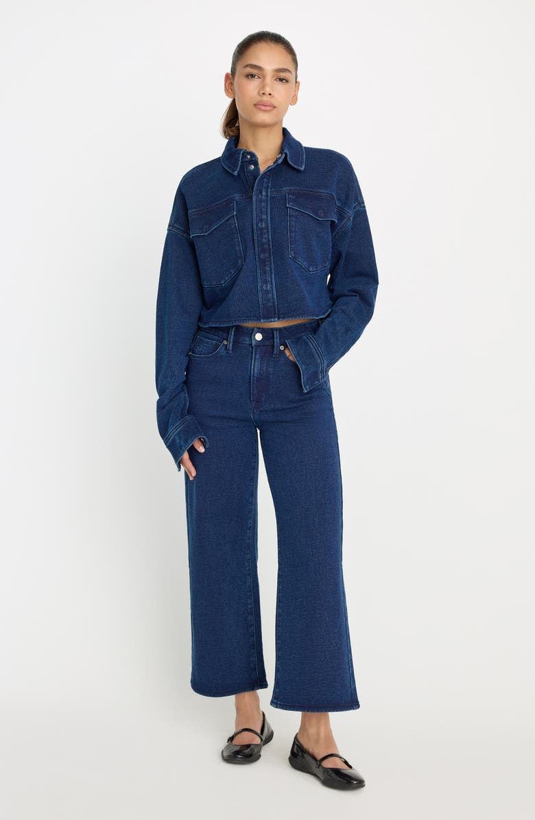 Good American Jeanius Crop French Terry Jacket, Alternate, color, Indigo377