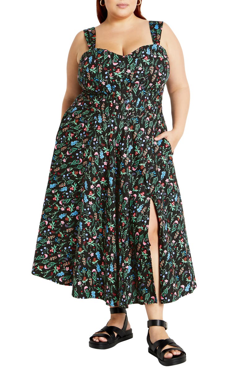 City Chic Marylou Print Sleeveless Midi Dress, Main, color, 