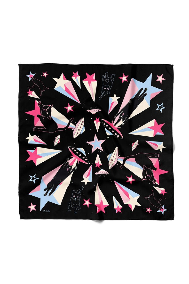 Cat Abduction Cotton Silk Bandana, Main, color, Black