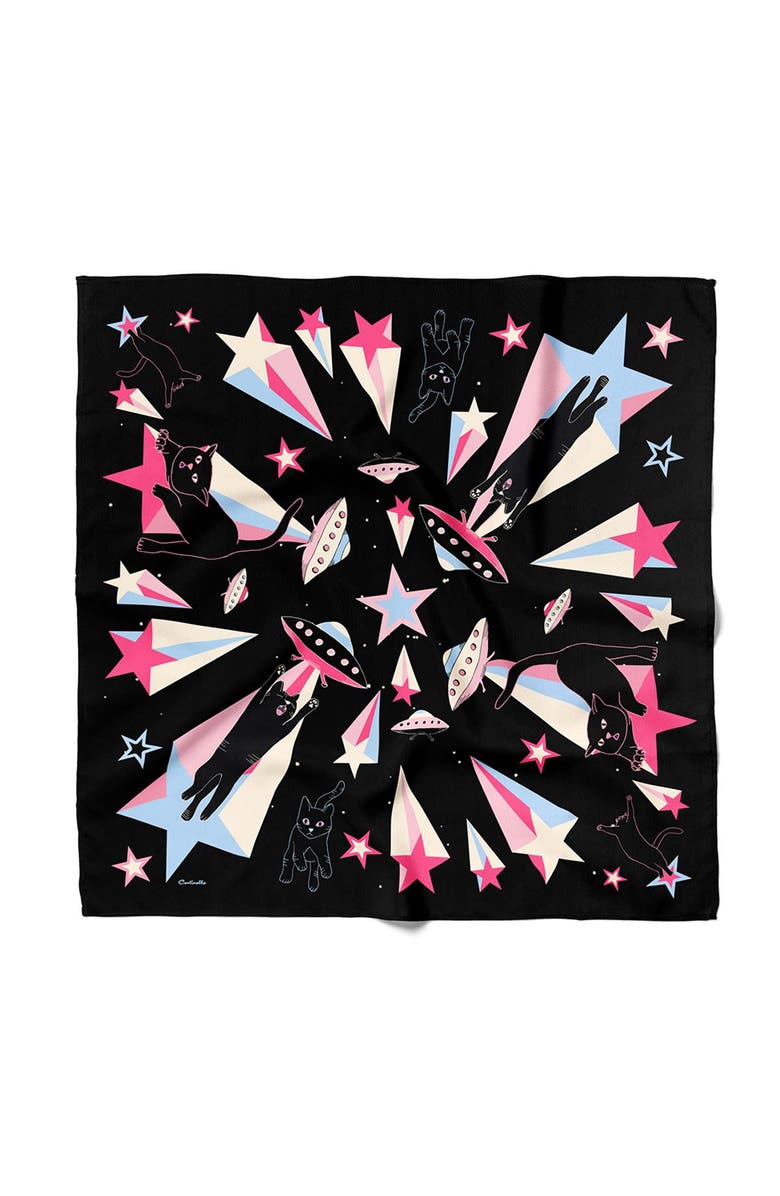 Centinelle Cat Abduction Cotton Silk Bandana, Main, color, Black
