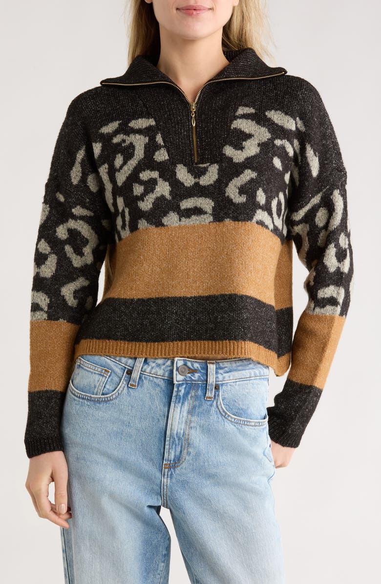 Joseph A Quarter Zip Sweater, Main, color, Leopard Stripe Black