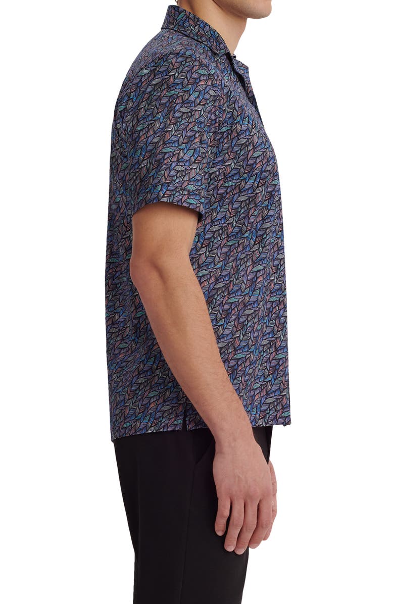 Bugatchi OoohCotton<sup>®</sup> Tech Short Sleeve Button-Up Camp Shirt, Alternate, color, Navy