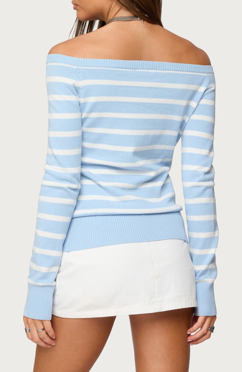 EDIKTED Lori Stripe Off the Shoulder Sweater, Alternate, color, Light-Blue