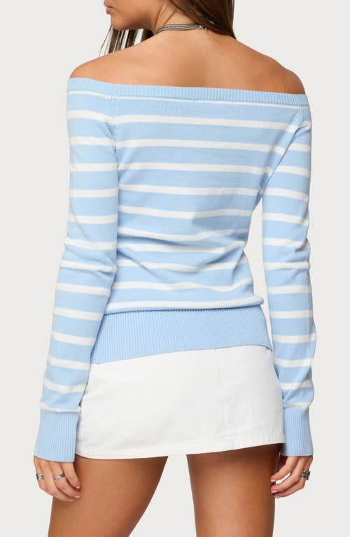 Edikted Lori Stripe Off The Shoulder Sweater In Blue