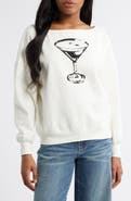 Vinyl Icons Martini Embellished Off the Shoulder Graphic Fleece Sweatshirt