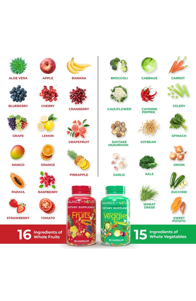 Balance of Nature Whole Fruit and Vegetable Blend Dietary Supplement Capsules One Pack, Alternate, color, NO COLOR