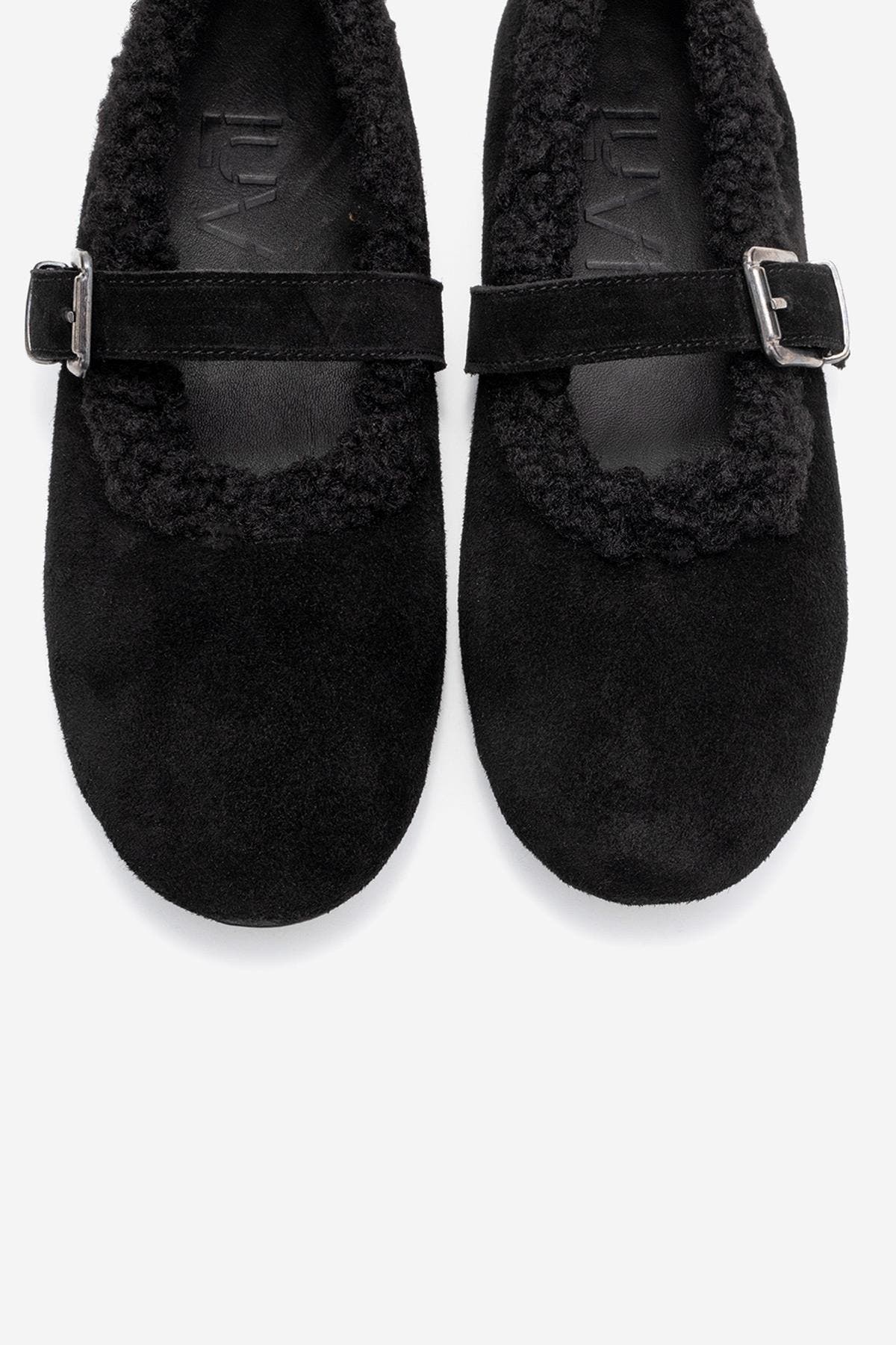 Forever 
Always Shoes Guin Leather Strap Flat, Alternate, color, Black Suede Leather