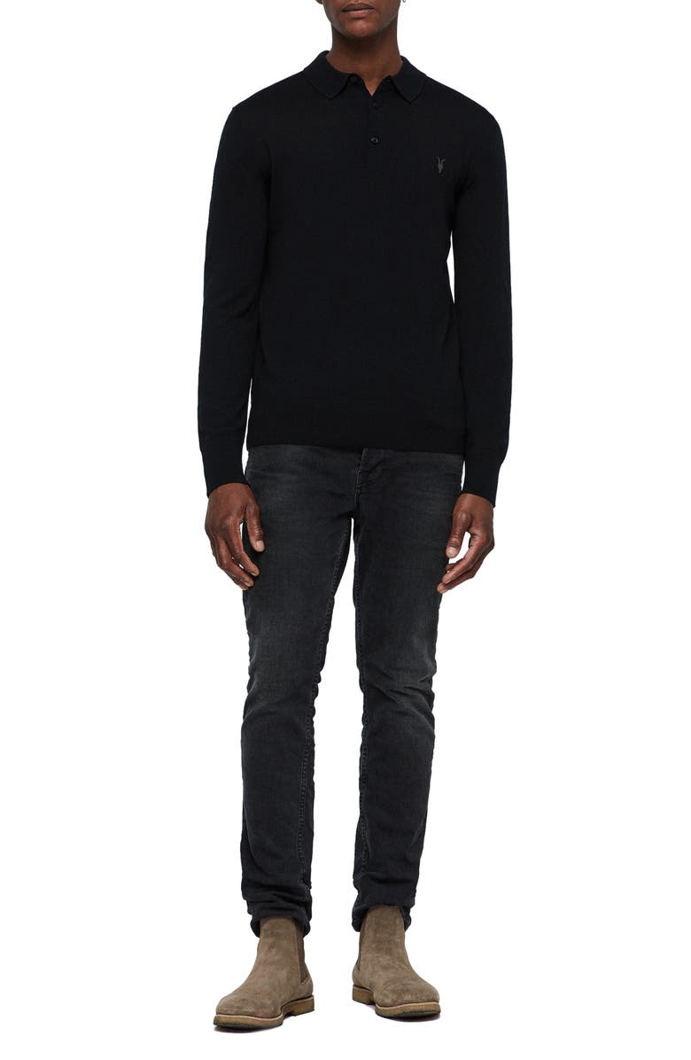 AllSaints Mode Long Sleeve Merino Wool Polo, Alternate, color, 