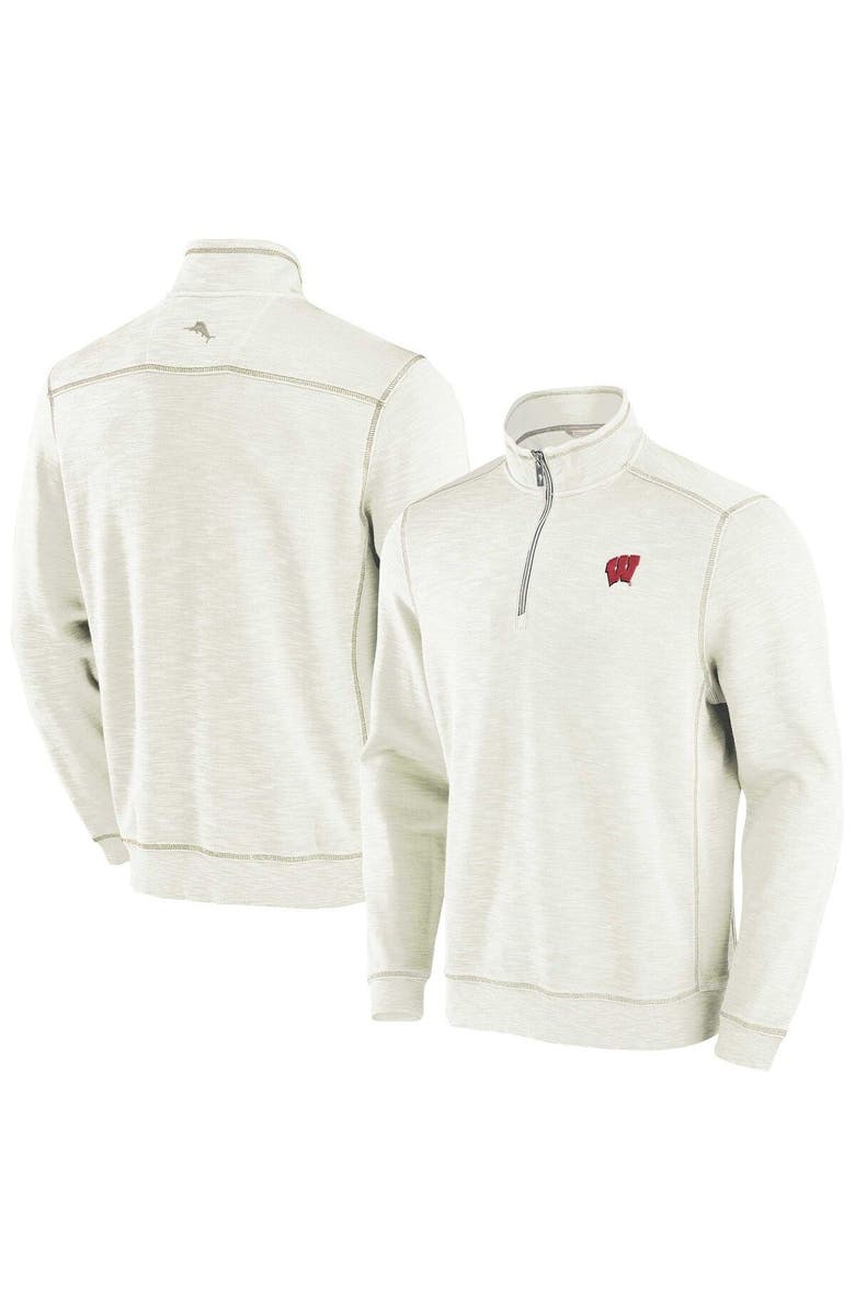 Tommy Bahama Men's Tommy Bahama Cream Wisconsin Badgers Tobago Bay Half-Zip Tri-Blend Top, Main, color, 