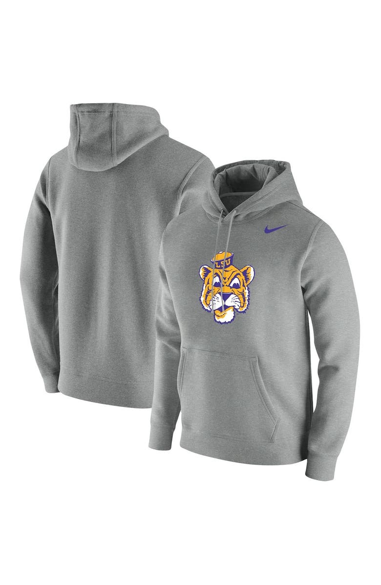 Nike Men's Nike Heathered Gray LSU Tigers Vintage School Logo Pullover Hoodie, Main, color, 