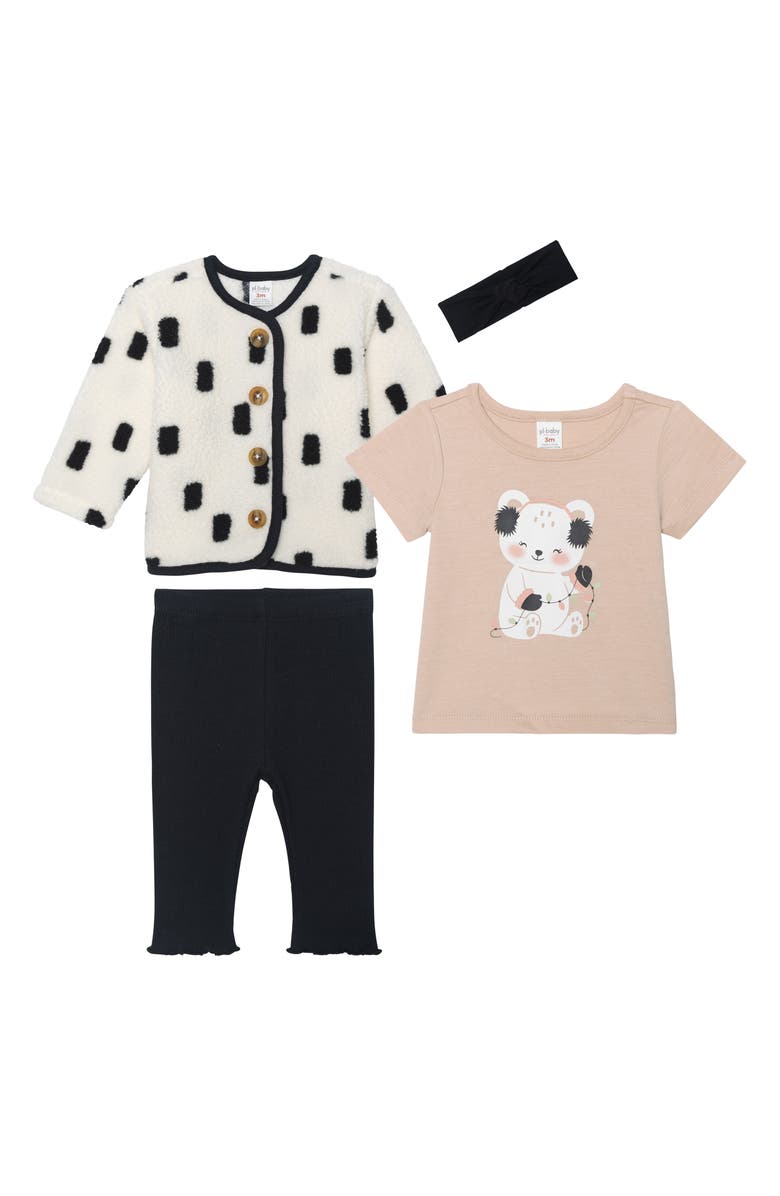 PL Baby by Petit Lem Fleece Jacket, Graphic T-Shirt, Joggers and Headband Set, Main, color,