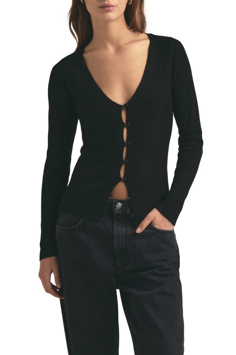 The Serena Rib Merino Wool Cardigan, Main, color, BLACK