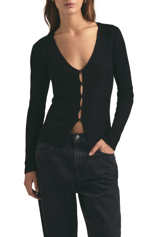 Favorite Daughter The Serena Rib Merino Wool Cardigan in Black 