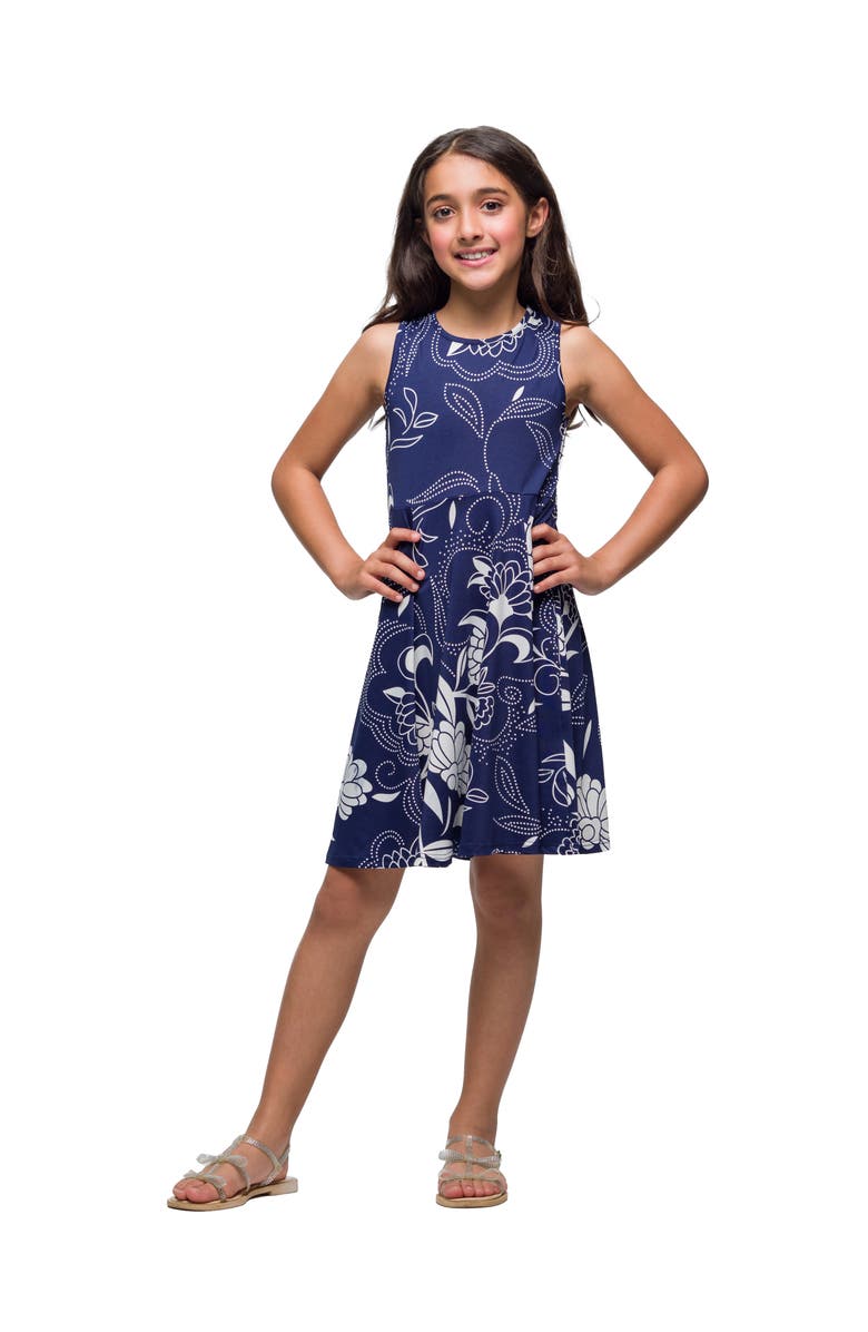 24sevenKid Navy Blue Floral Fit and Flare Dress, Main, color, Navy Multi