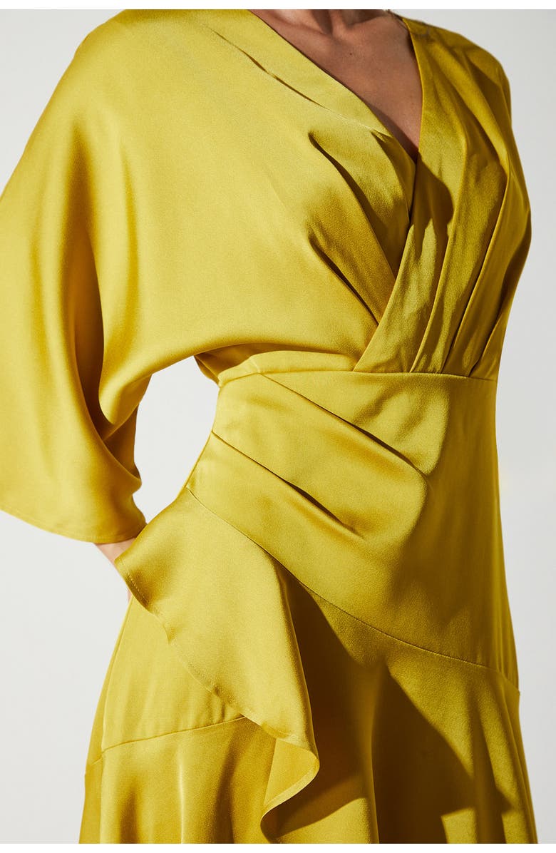 Coast Satin Crepe Ruffle Wrap Midi Dress, Alternate, color, Olive