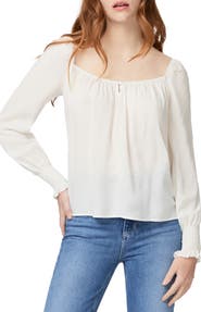 PAIGE Nerina Square Neck Smocked Long Sleeve Blouse
