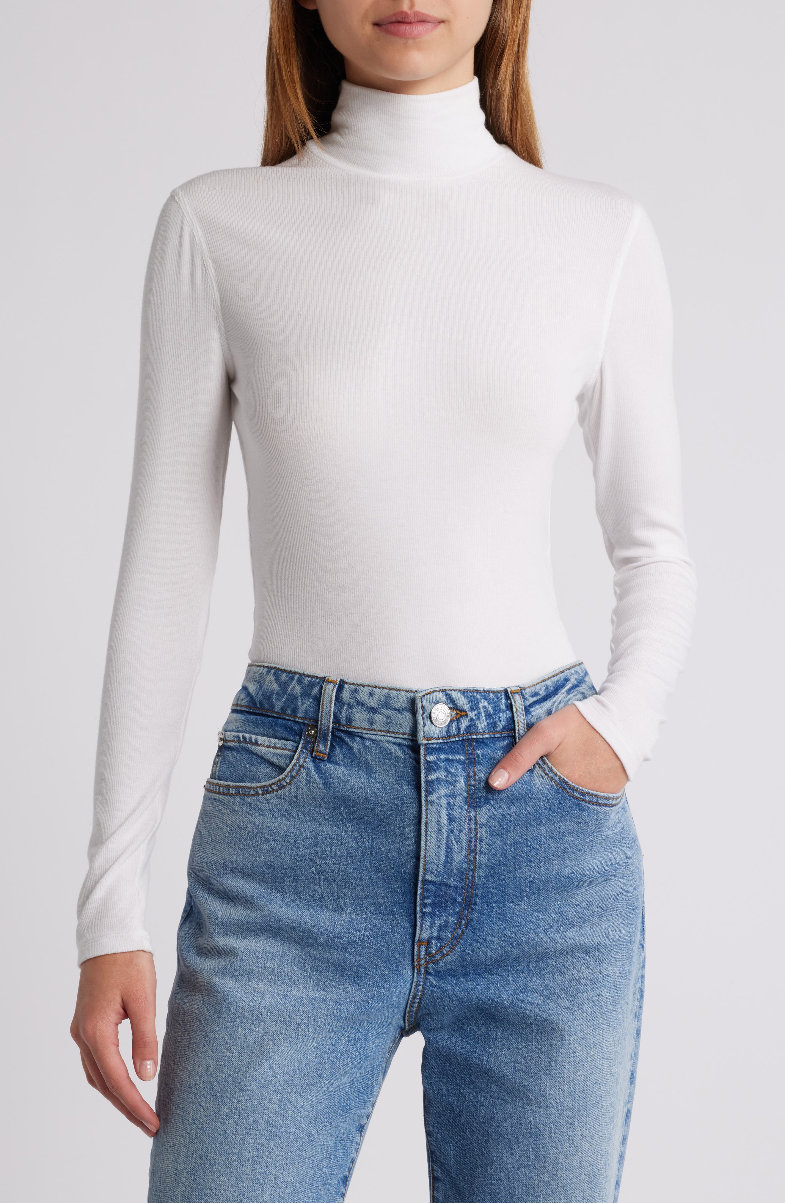 FRAME Rib Mock Neck Top