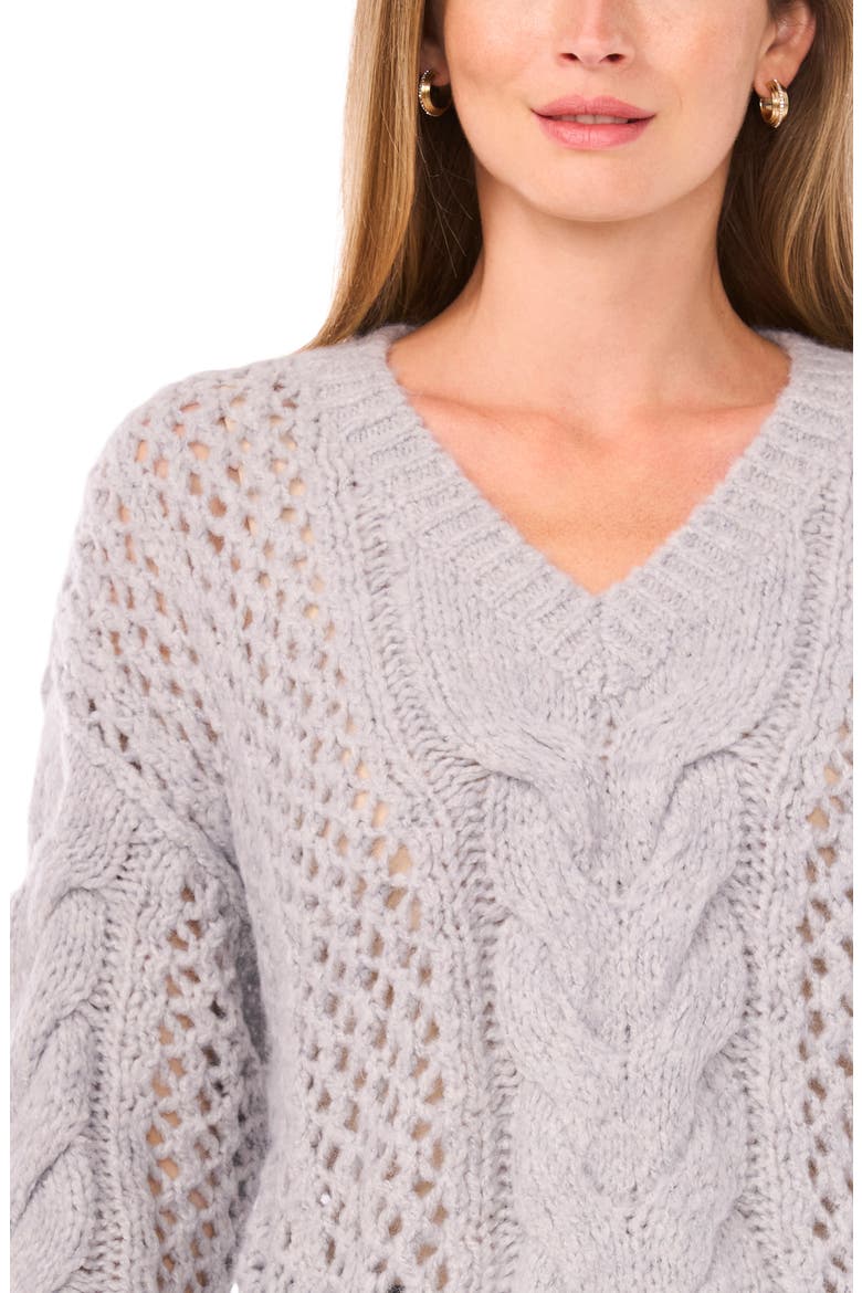 Cable Stitch V-Neck Sweater, Alternate, color, LIGHT HEATHER