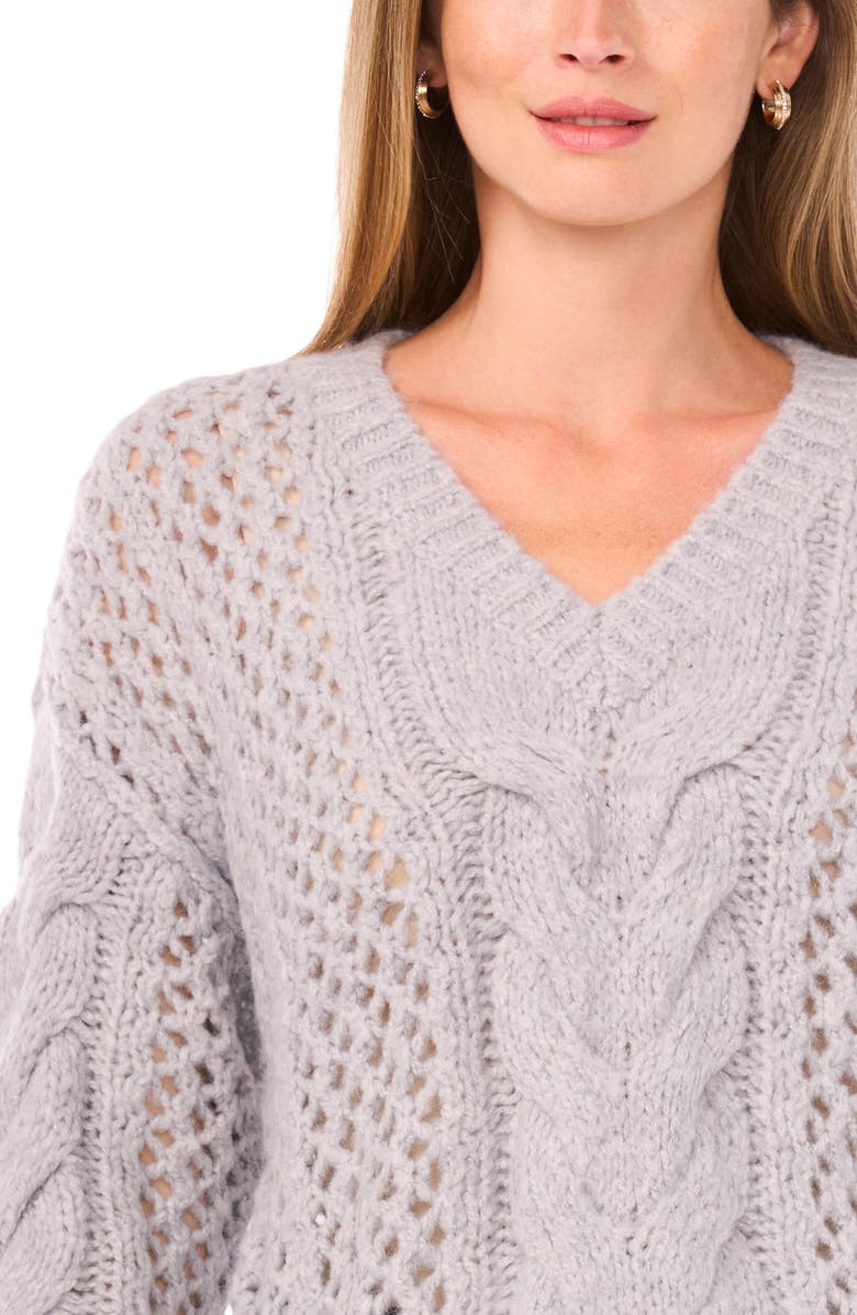 Parker Cable Stitch V-Neck Sweater, Alternate, color, Light Heather